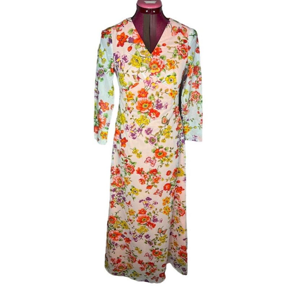 maxi dress floral flower power boho orange purple